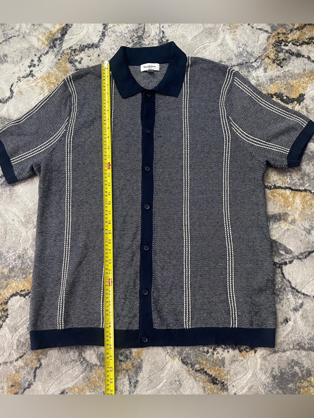 Goodfellow & Co Navy and White Short-Sleeve Button-Front Knit Polo - Picture 4 of 8